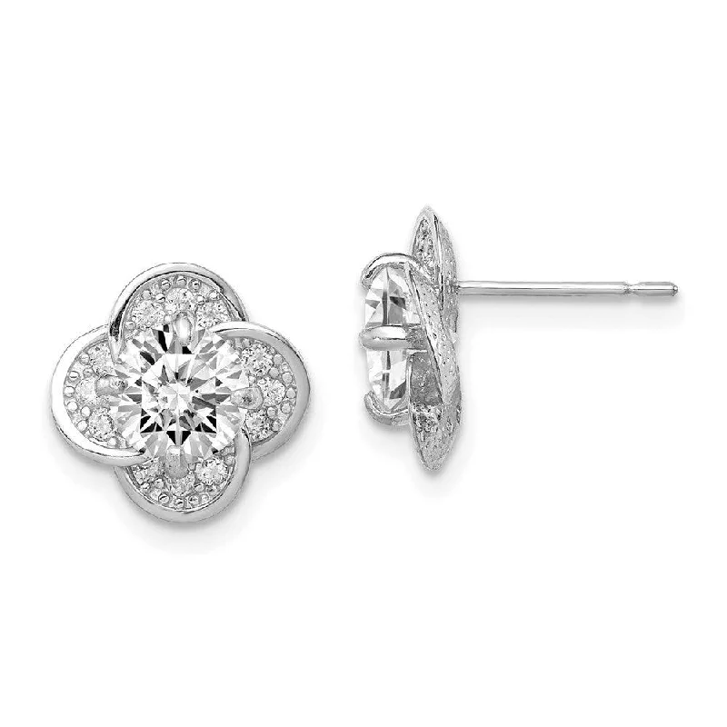 Women's gold-plated earrings-10K Tiara Collection White Gold Polished CZ Post Earrings