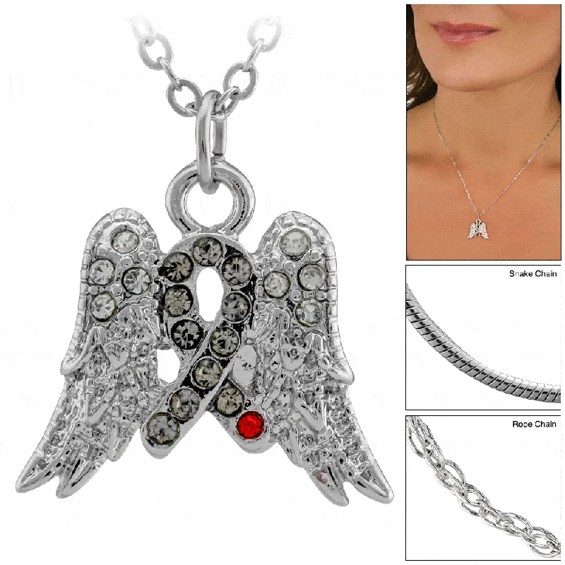 Women's layered necklaces-On Angel Wings Diabetes Awareness Ribbon Necklace