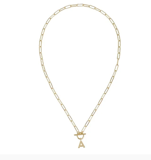 Women's gift necklaces-Natalie Wood - Toggle Initial Necklaces in Gold