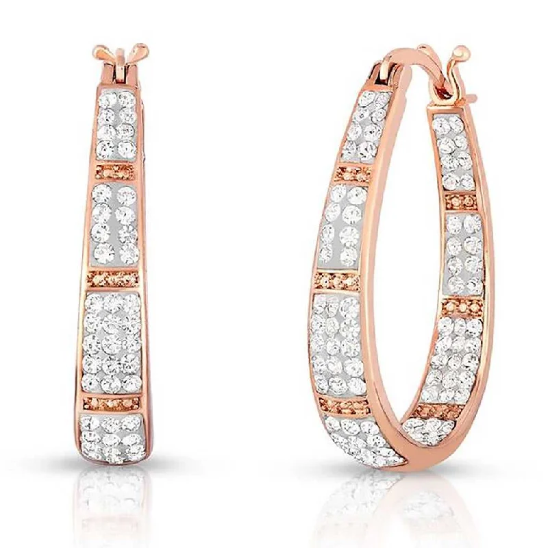 Women's vintage-inspired earrings-Graduated Rose & White Crystal Hoop Earring