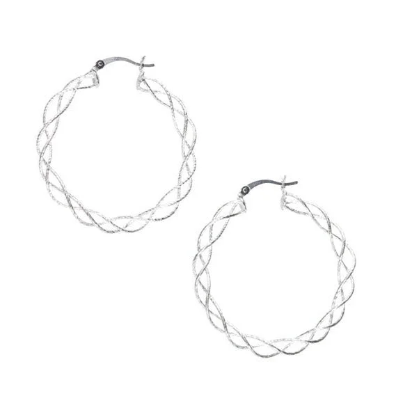 Women's healing crystal earrings-Italian Sterling Silver Braided French Lock Hoop Earrings