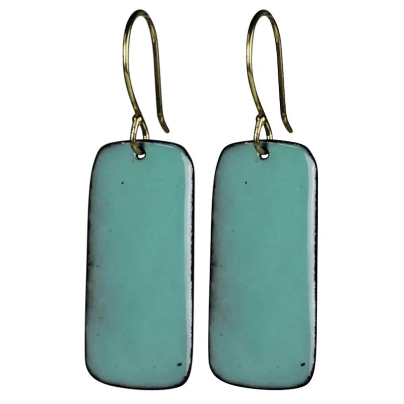 Women's pearl rings-Donte Earring, Rectangle Tab Aqua Enamel