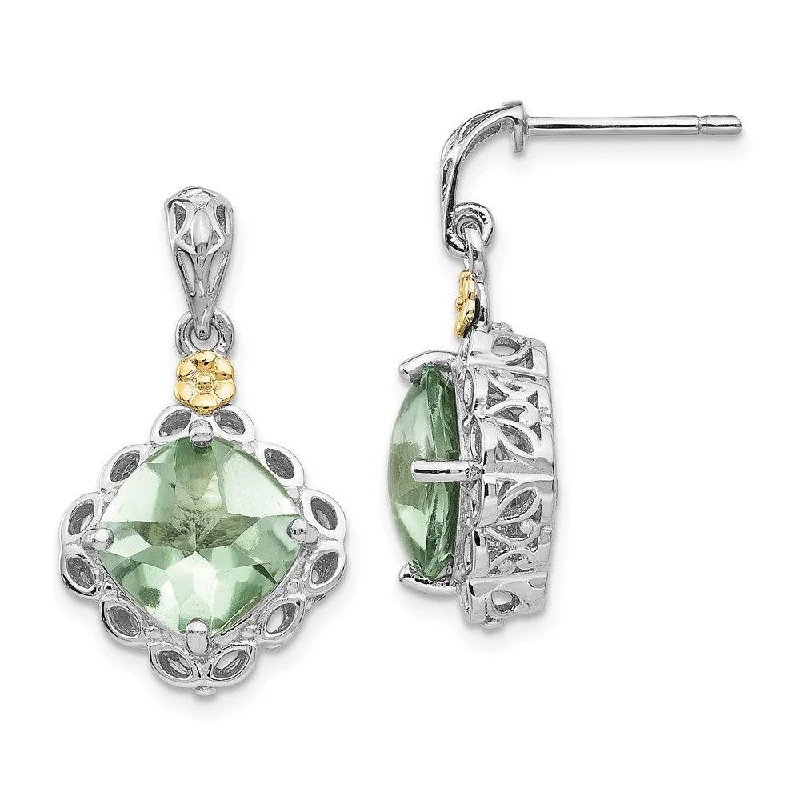 Women's hoop earrings-Sterling Silver w/14k Green Quartz Earrings