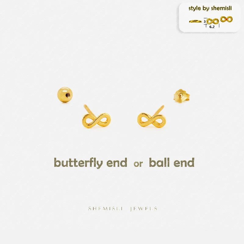 Women's holiday earrings-Dainty Infinity Sign Studs Earrings, Unisex, Gold, Silver SHEMISLI SS805 Butterfly End, SS806 Screw Ball End (Type A)