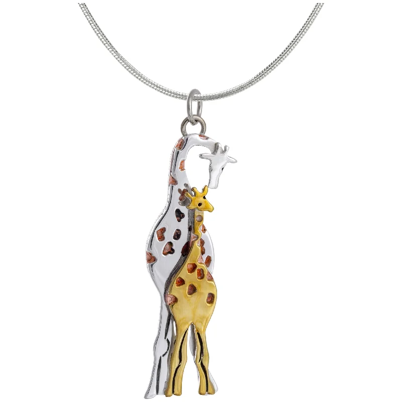 Women's moon phase necklaces-Parent & Child Giraffe Mixed Metal Necklace