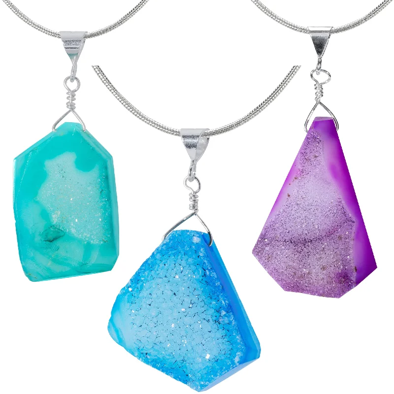 Women's layered necklaces-Cool Hues Sterling Silver & Druzy Necklace