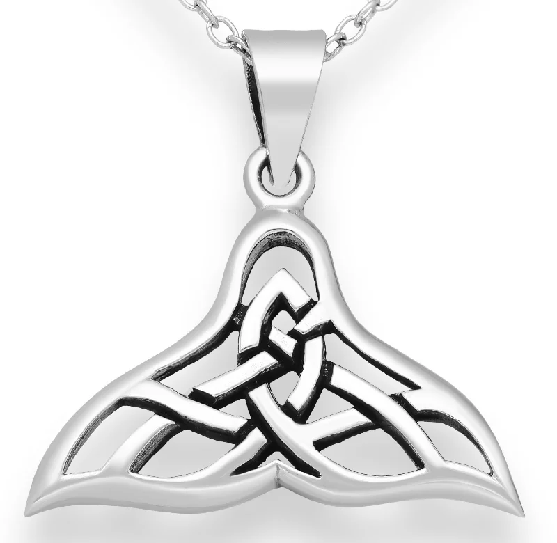 Women's family necklaces-Jewelry Trends Mermaid Whale Tail Celtic Sterling Silver Pendant Necklace 18"