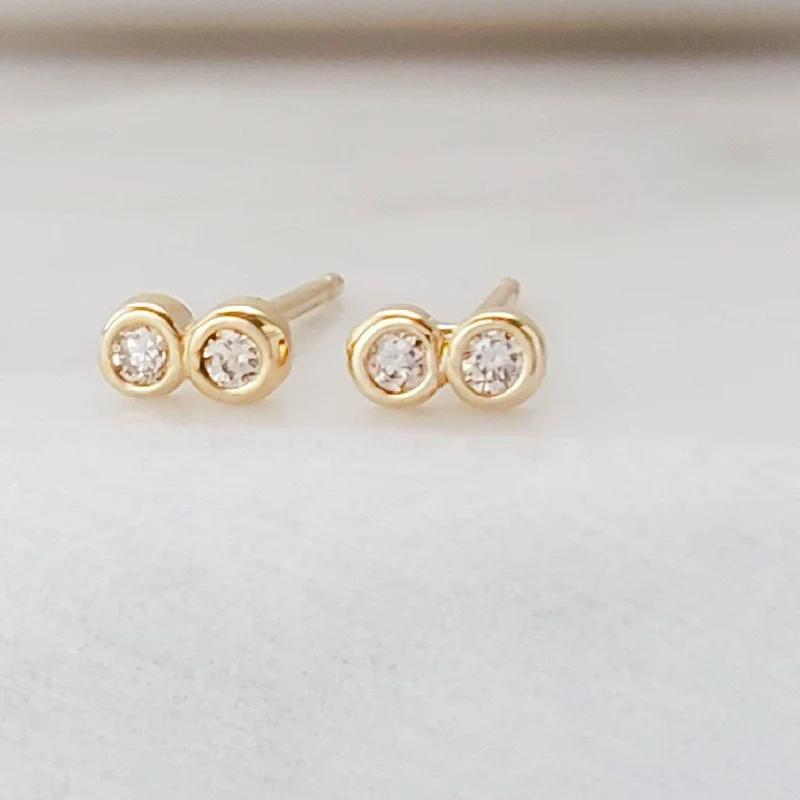 Women's stud earrings-Delicate Double Diamond Infinity Studs in 14k Gold • Pair of Dainty Genuine Diamond Earrings • Tiny Studs • Fine Jewelry • Anniversary Gift