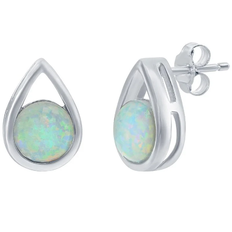 Women's spiritual earrings-Opalata Women's Earrings - Sterling Silver Pearshaped with Round Opal Stud | D-8167