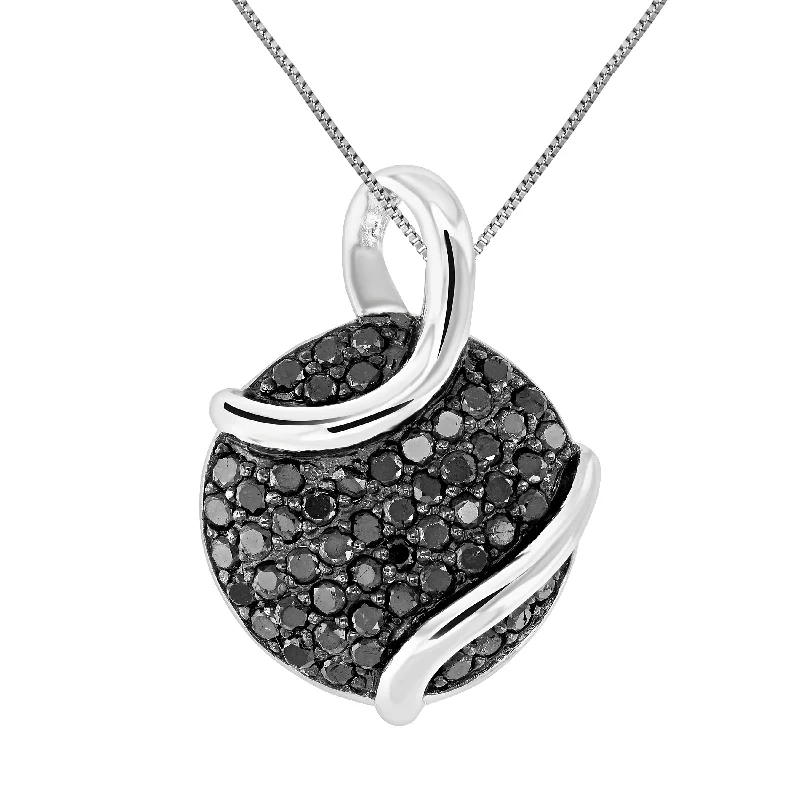 Women's silver-plated necklaces-0.80 cttw Black Diamond Circle Pendant .925 Sterling Silver With 18 Inch Chain