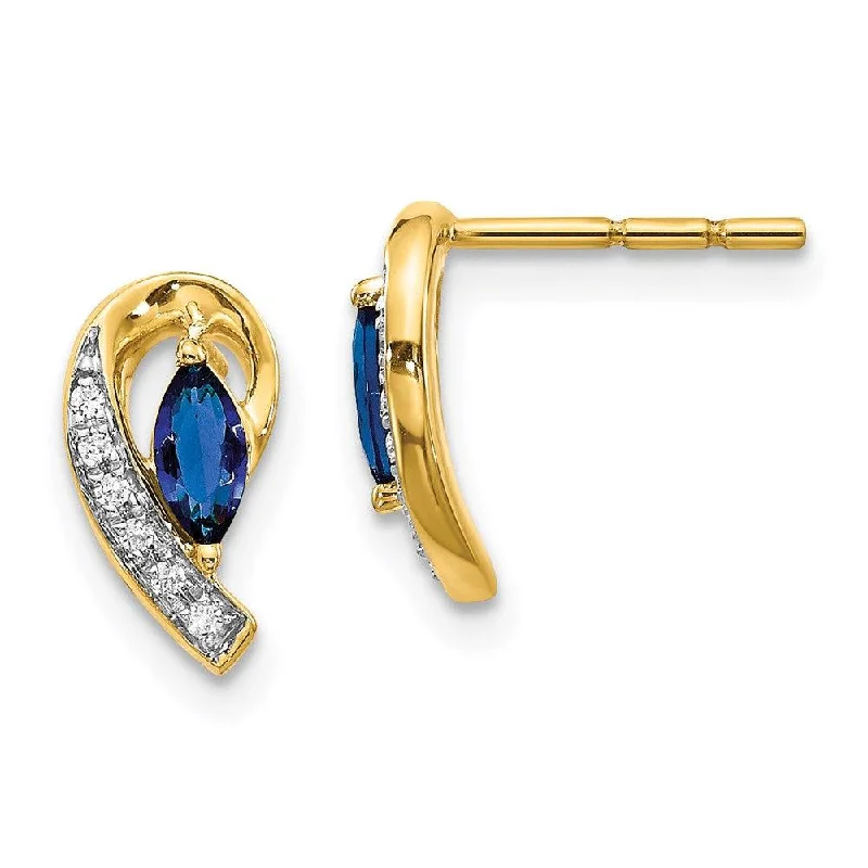 Women's friendship earrings-14k Yellow Gold Diamond & Sapphire Earrings