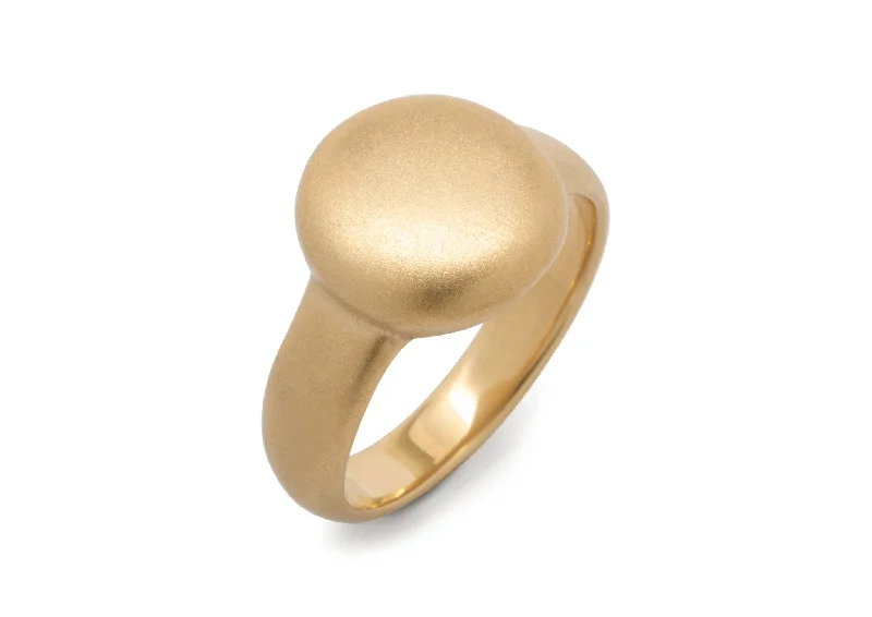 Women's Buddha rings-Button Signet Style Men's Ring, Yellow Gold