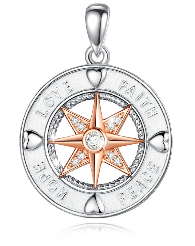 High-end women's necklaces-Jewelry Trends North Star Faith Hope Peace Love Protection CZ Sterling Silver Pendant Necklace 18"