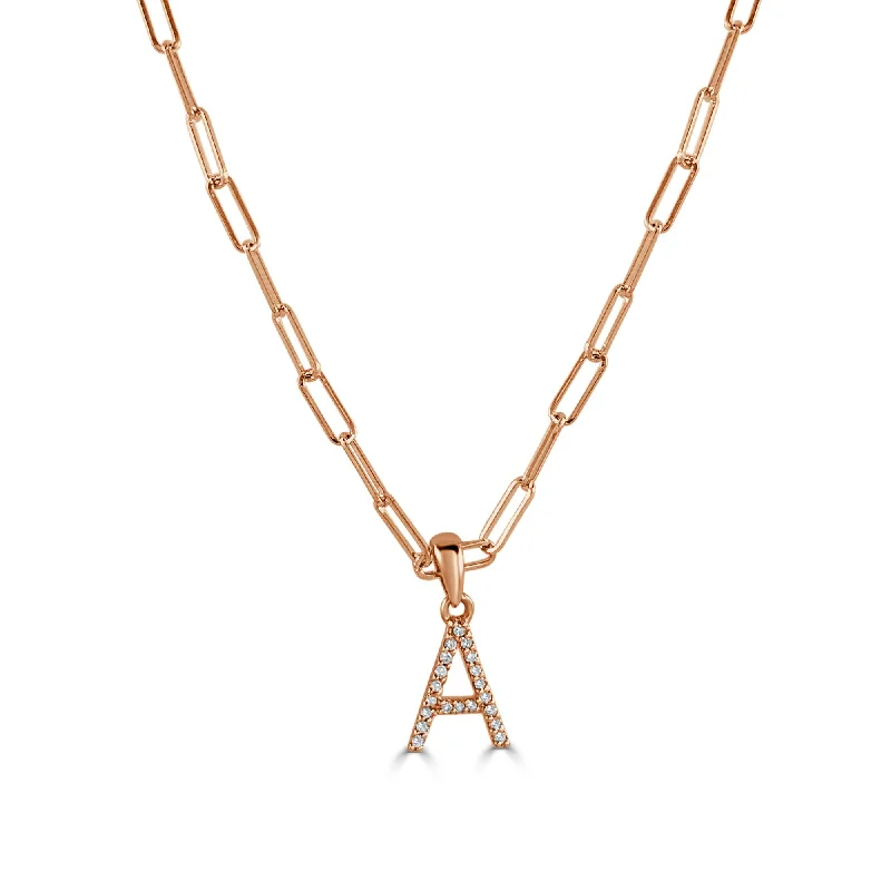 Women's sapphire necklaces-14k Rose Gold & Diamond Paperclip Initial Necklace