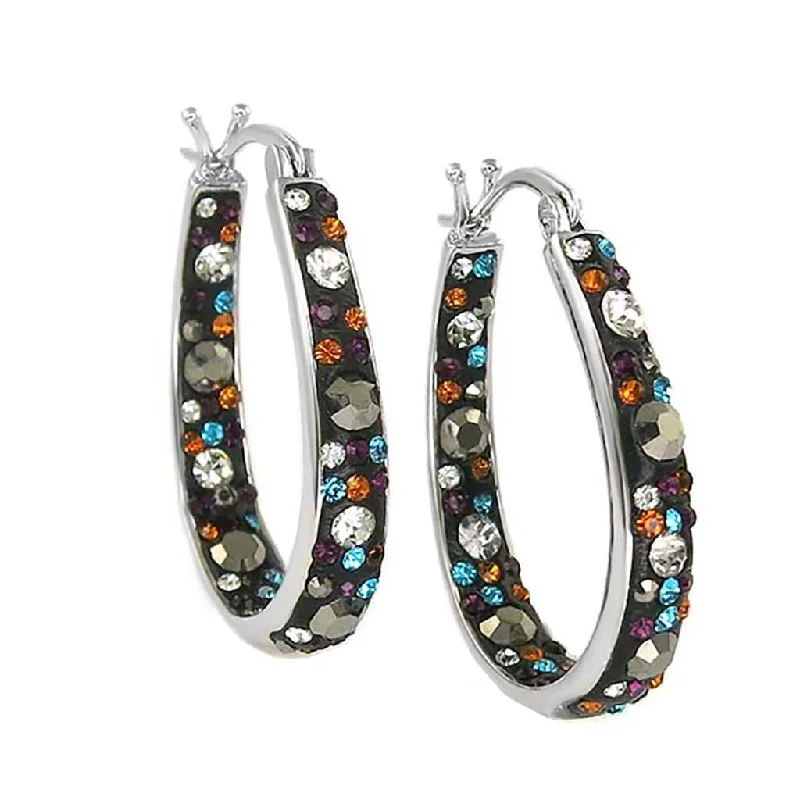 Women's lightweight earrings-Graduated Multi Stone Crystal Hoop Earrings