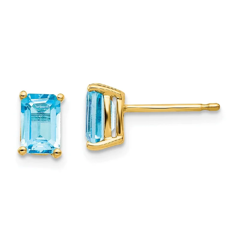 Women's personalized earrings-14k 6x4mm Emerald Cut Blue Topaz Earrings