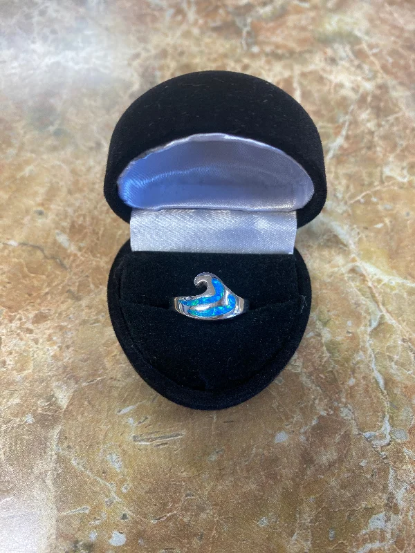 Women's sustainable rings-Blue Stone Wave Ring