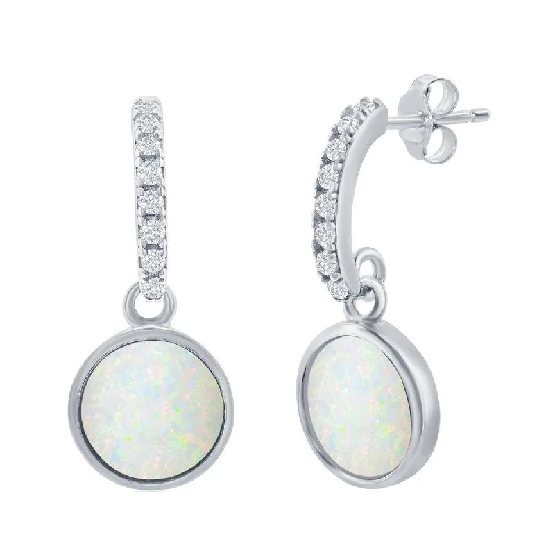 Women's elegant earrings-Opalata Women's Earrings - Sterling Silver Round White Opal with CZ Stone | D-8173