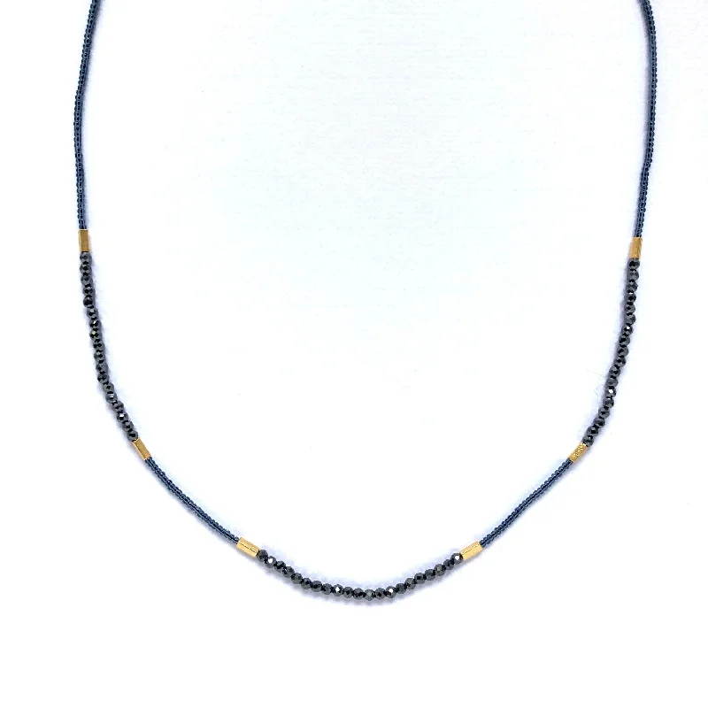 Women's statement necklaces-NEW! Gray Seed and Black Spinel with Gold Vermeil Beaded Necklace by Debbie Fisher