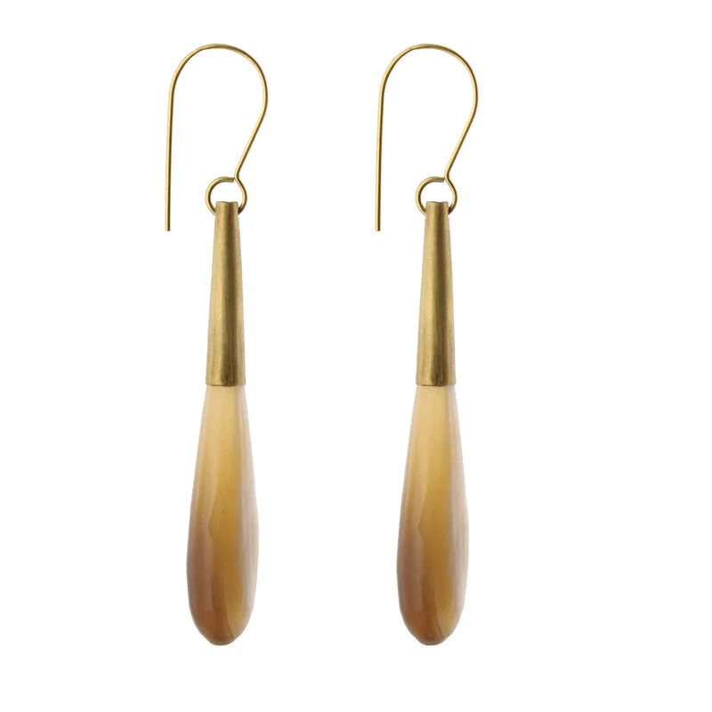 Women's mother-daughter rings-Teardrop Horn Earring - Lrg - Light Horn, Brass