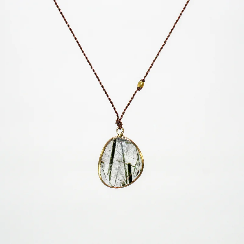 Women's zodiac necklaces-NEW! Green Tourmilated Quartz Necklace with 18k Gold by Margaret Solow