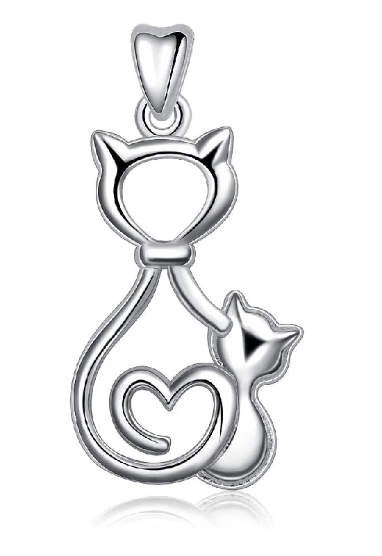 Women's alloy necklaces-Jewelry Trends Kitty Cat Kitten Heart Sterling Silver Pendant Necklace 18"