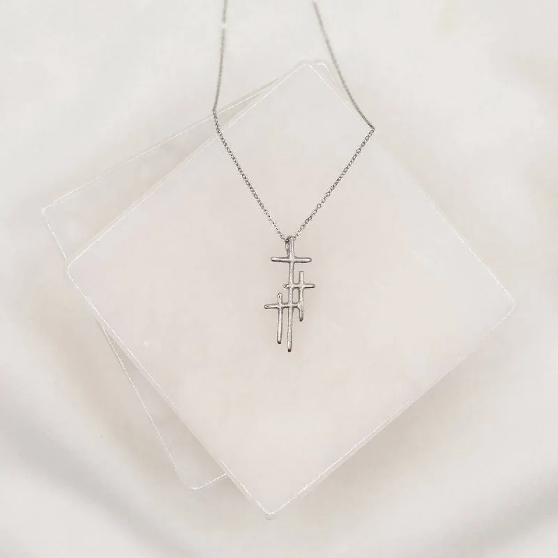 Women's mother-daughter necklaces-My Saint My Hero - Faithful Light Three Cross Necklace in Silver