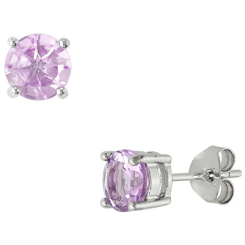 Women's silver-plated earrings-Classic Women's Earrings - Sterling Silver 6mm Round Amethyst Gem Studs | D-4567