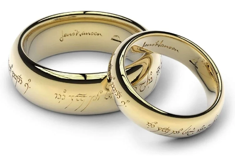 Women's custom design rings-Elvish Love Ring Set in Yellow Gold