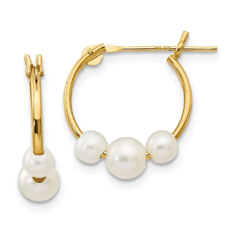 Women's rose gold earrings-Madi K Kid's 14k  White Semi-round Freshwater Cultured 3 Pearl Hoop Earrings