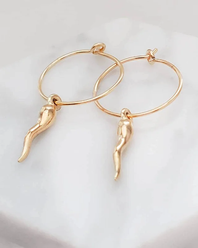 Women's mother-daughter earrings-Tiny Italian Horn Hoop Earrings