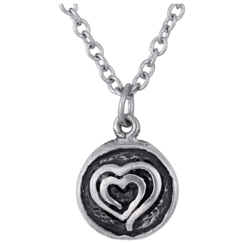 Women's short necklaces-Hand & Heart Pewter Necklace