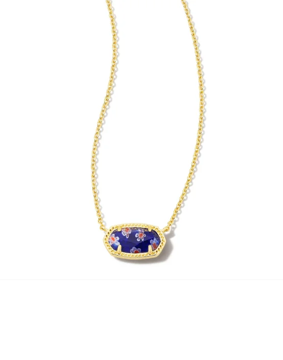 Women's short necklaces-Kendra Scott - Elisa Pendant Necklace - Gold Cobalt Blue Mosaic Glass