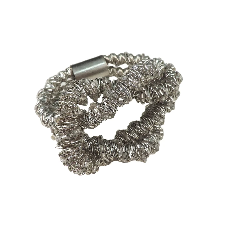 Women's star rings-Square Knot Beaded Napkin Ring in Silver, Set of 4