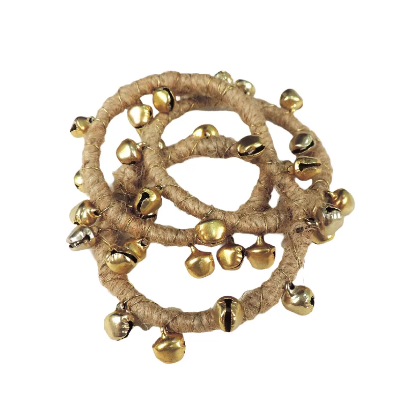 Women's evil eye rings-With Bells On Natural Jute Napkin Ring in Gold, Set of 4