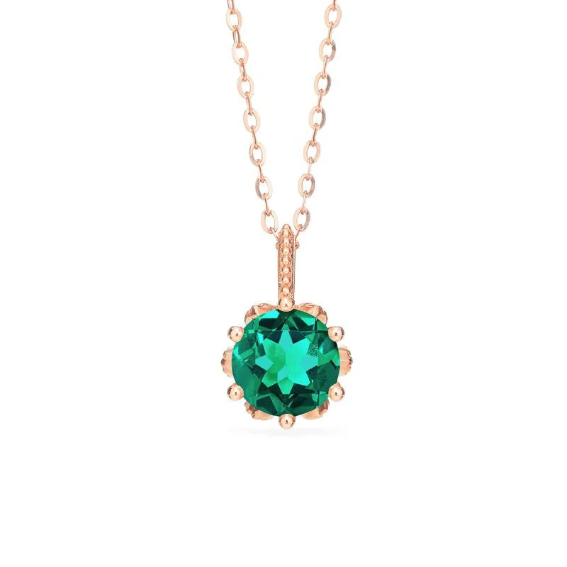 Women's formal necklaces-[Eden] Floral Solitaire Necklace in Lab Emerald