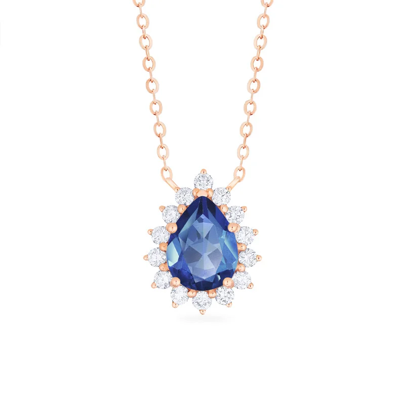 Women's short necklaces-[Camellia] Vintage Bloom Pear Cut Necklace in Lab Blue Sapphire