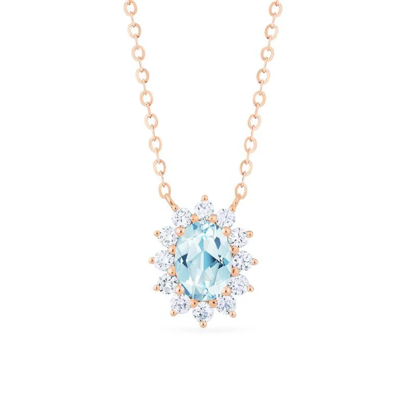 Women's chain necklaces-[Julianne] Vintage Bloom Oval Cut Necklace in Aquamarine