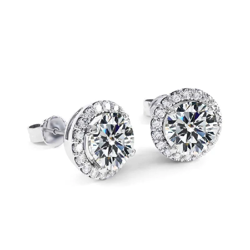 Women's clip-on earrings-Sterling Silver Cubic Zirconia Halo Studs