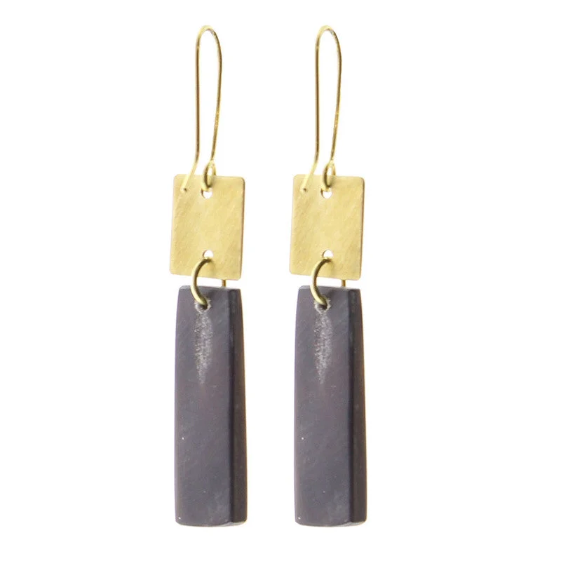 Women's statement rings-Tidore Linked Square and Rectangle Earring - Dark Horn, Brass