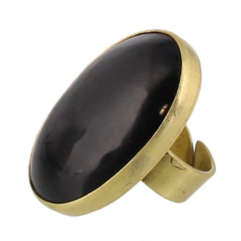 Women's elegant rings-Brass Bezel Set Ring - Horn