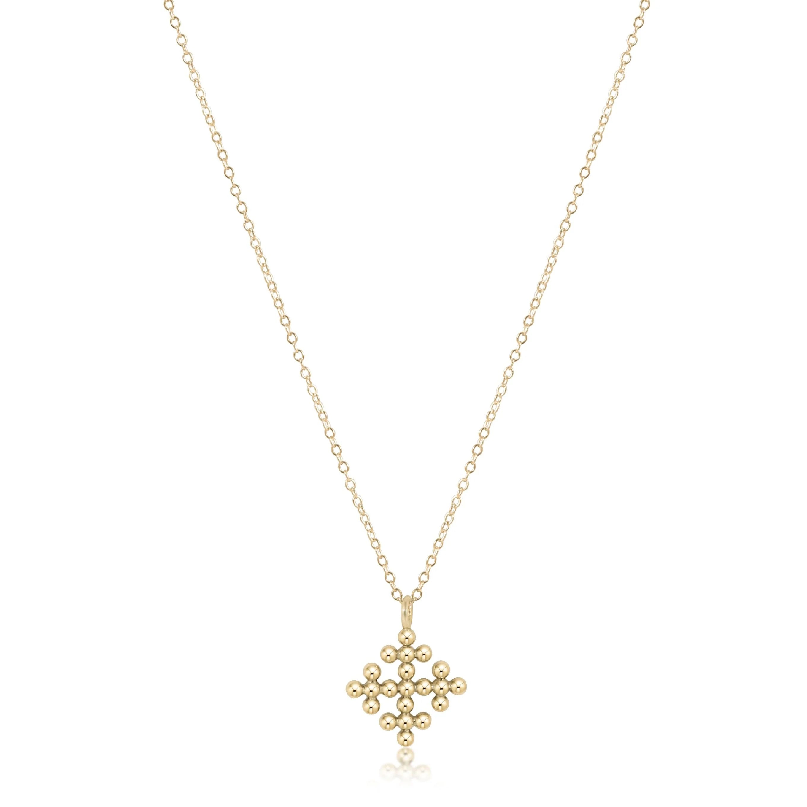 Women's custom engraving necklaces-Enewton - 16in Necklace Gold - Classic Beaded Signature Cross - Encompass Gold Charm