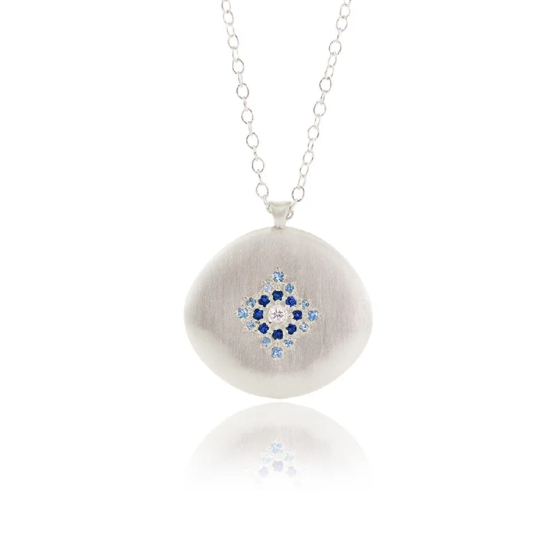 Women's bohemian necklaces-Star Light Pendant with Aquamarine, Sapphire and Diamond in Sterling Silver Necklace by Adel Chefridi