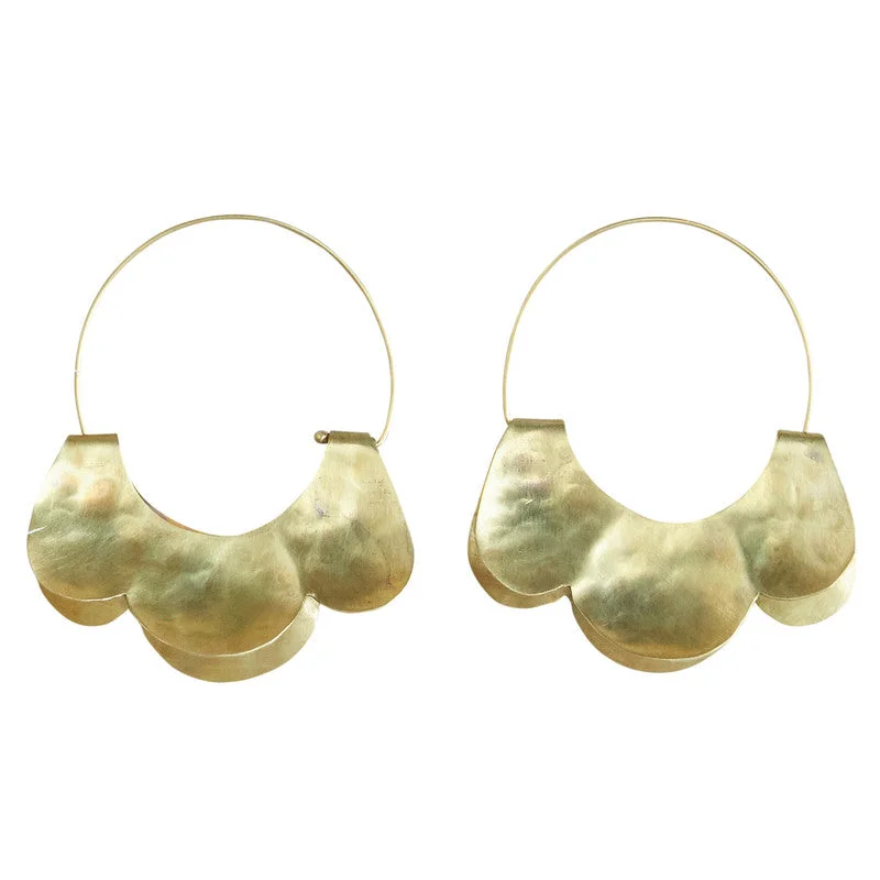 Women's platinum rings-Yucca Earring - Scalloped, Brass