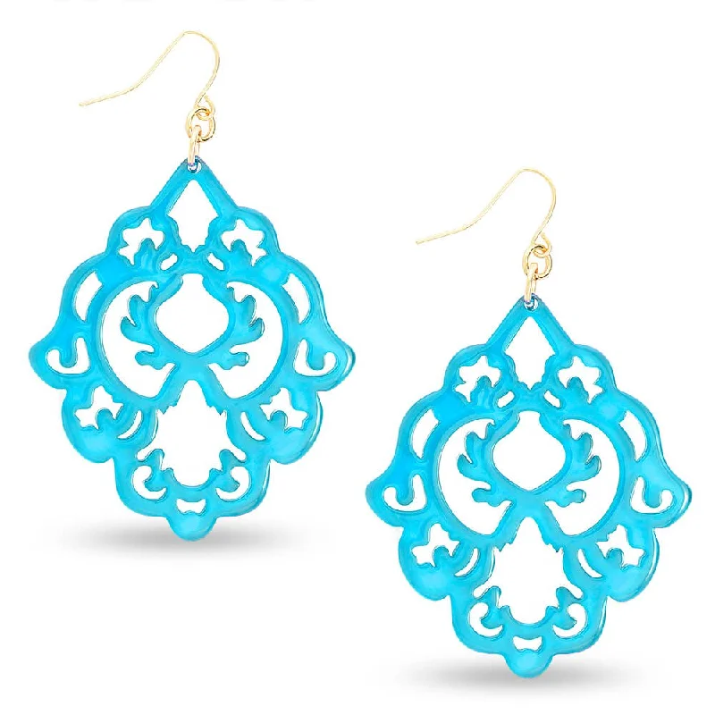 Women's adjustable rings-Neon Blue Scroll Resin Earring