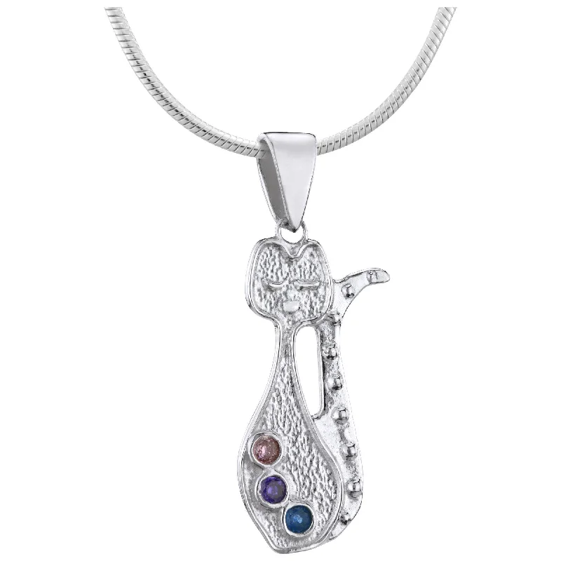 Women's locket necklaces-Fancy Cat Sterling Necklace