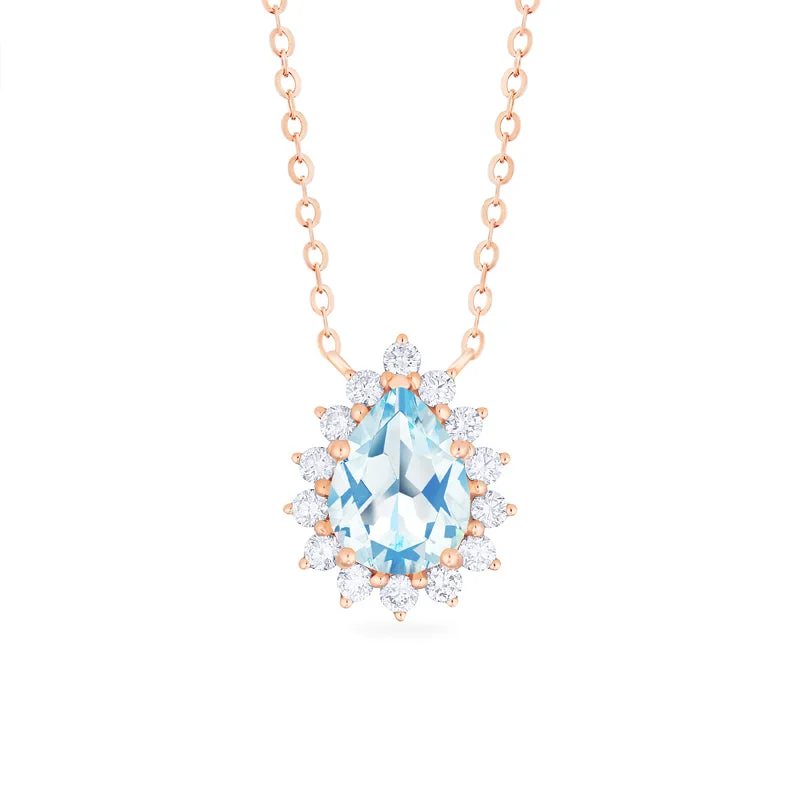 Trendy women's necklaces-[Camellia] Vintage Bloom Pear Cut Necklace in Aquamarine