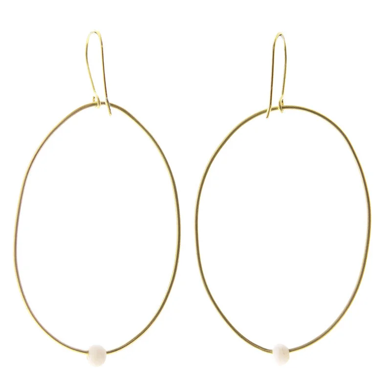 Women's seasonal rings-Lombok Organic Oval Earring - White