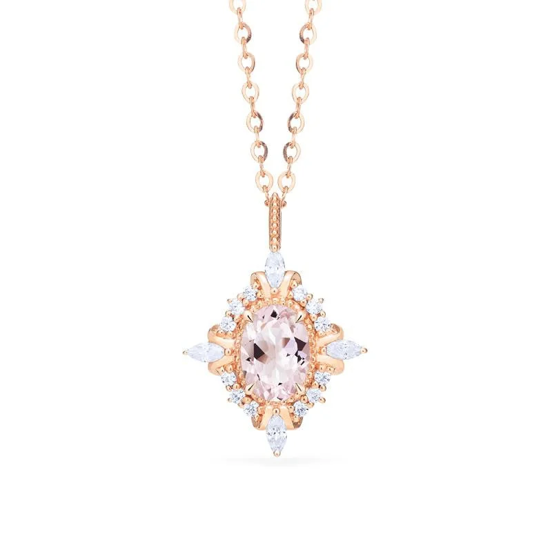 Women's party necklaces-[Alessandra] Art Deco Oval Cut Necklace in Morganite