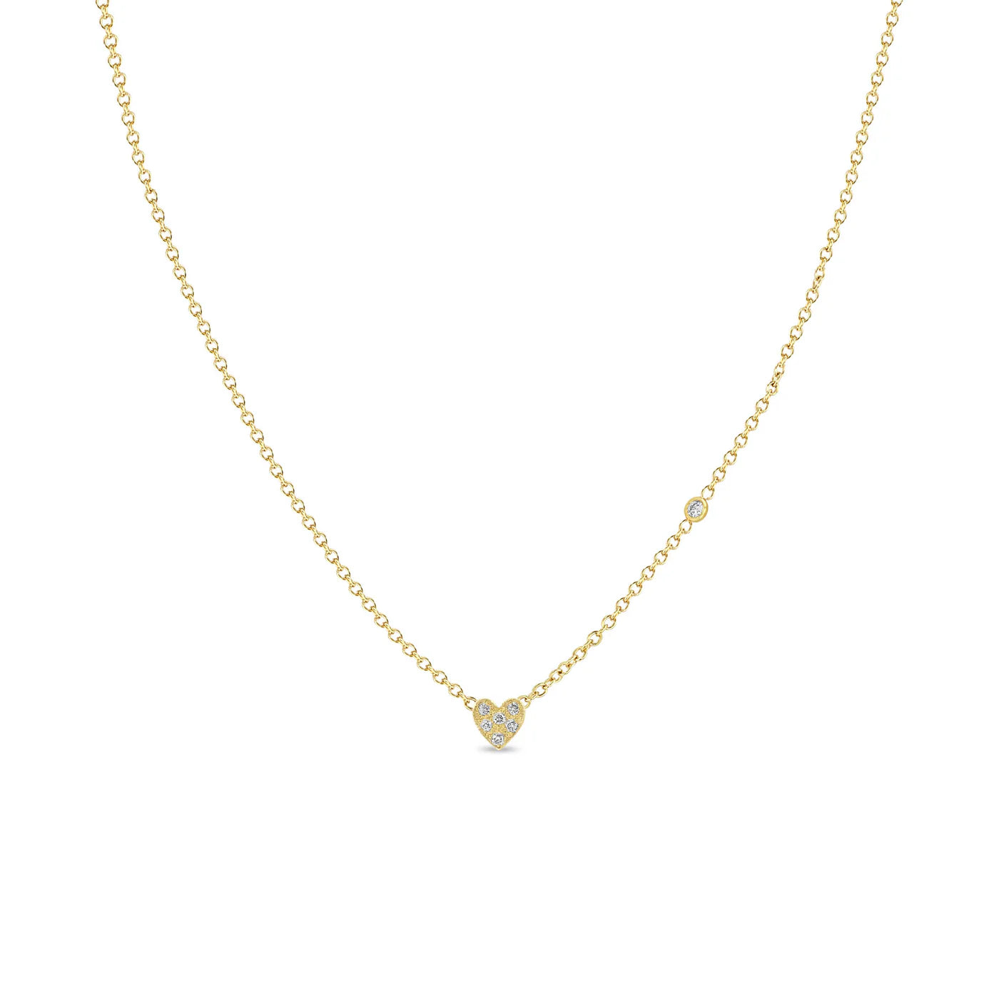 Women's everyday necklaces-Zoe Chicco 14k Itty Bitty Pavé Heart Necklace with Floating Diamond